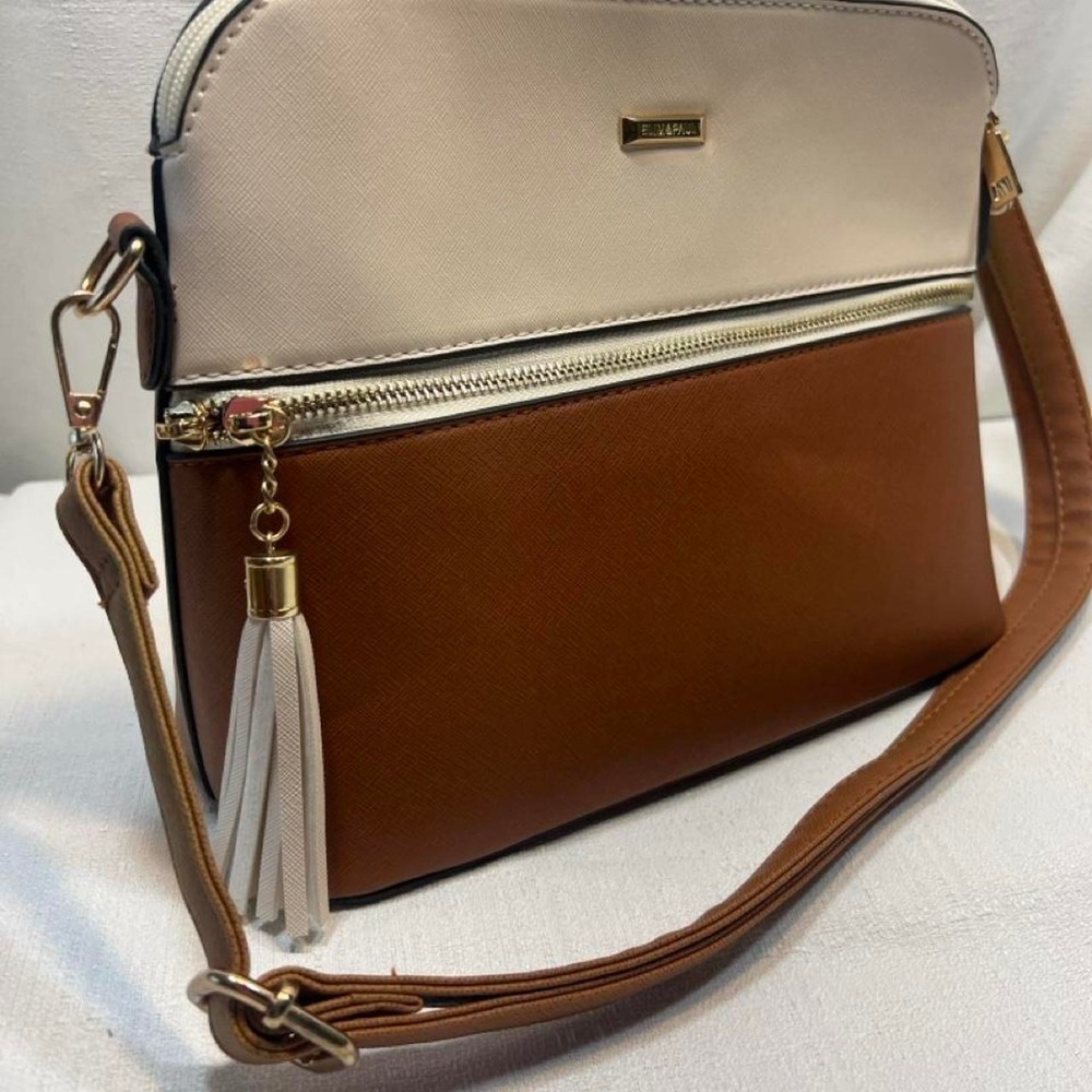 Elim & Paul Two-Tone Crossbody Bag - Brown & Cream Faux Leather - Excellent Cond